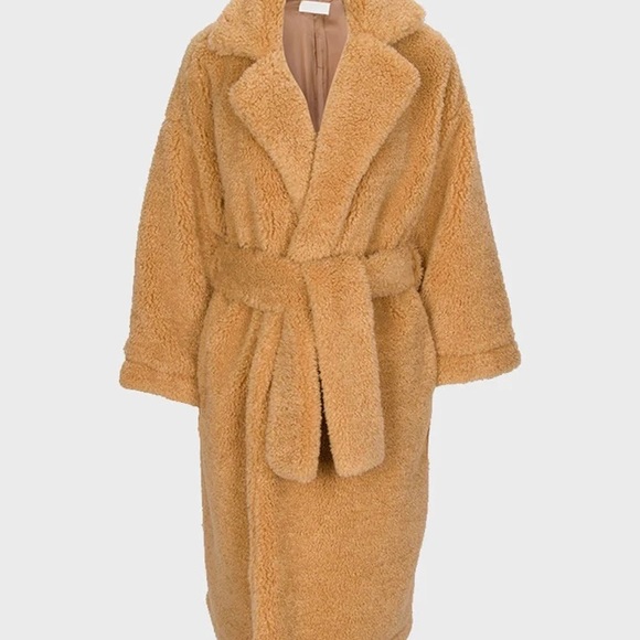 7 For All Mankind Shearling Belted Coat- Light Camel - Picture 2 of 3